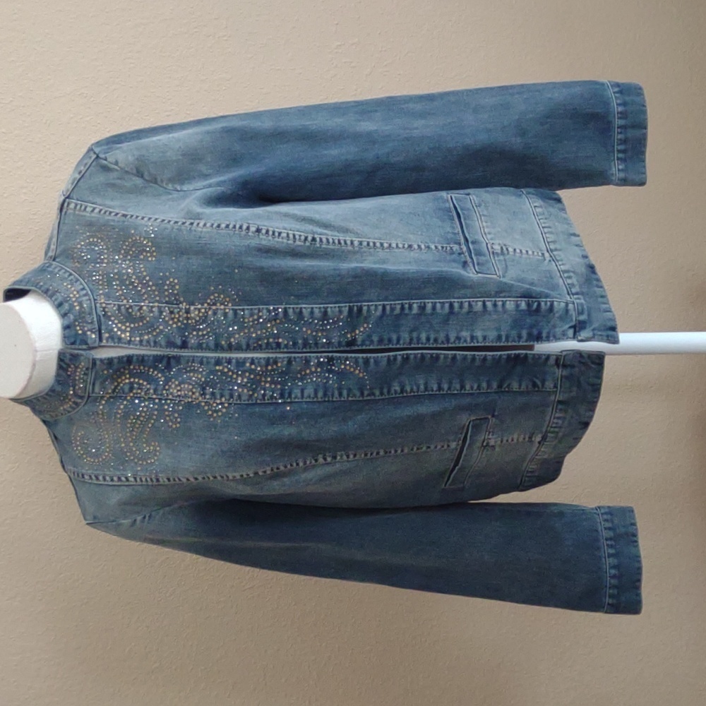 Chico's Blue Denim Jacket with Rhinestone Embellishments